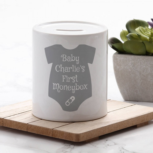 personalised Baby's First Personalised Money Box
