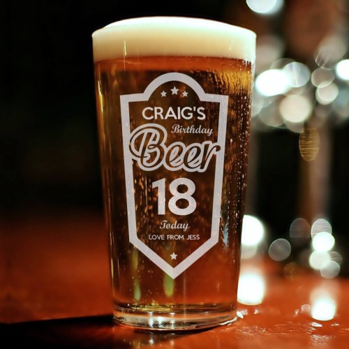 18th Birthday Beer Shield Engraved Pint Glass