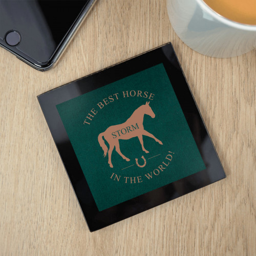 personalised Best Horse in the World Black Glass Coaster