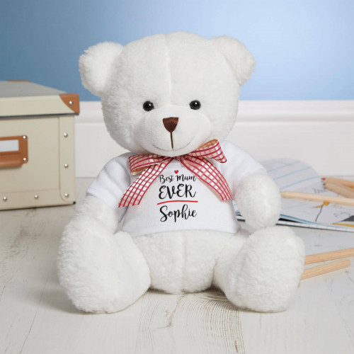 Personalised Best Mum Ever White Fluffy Teddy Bear
