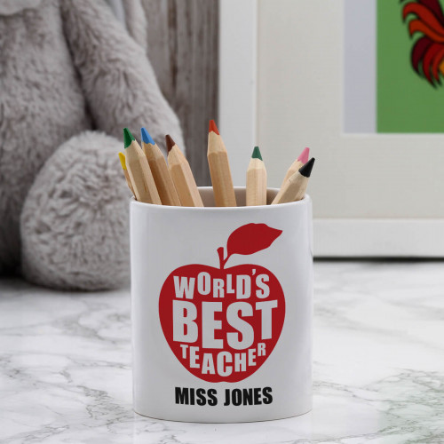 personalised World's Best Teacher Apple Pen Pot
