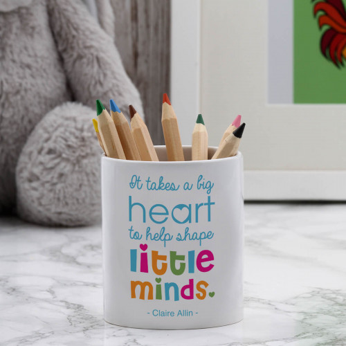 personalised big hearts little minds pen pot