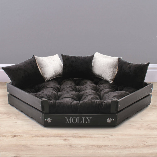 personalised luxury black wooden pet bed