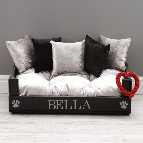 personalised luxury black wooden pet bed