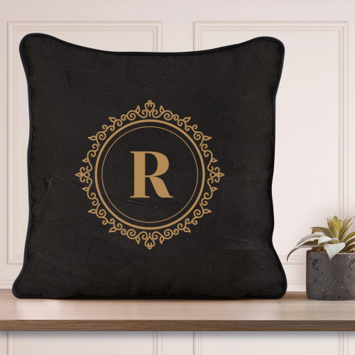 personalised Black and Gold Monogram Piped Cushion