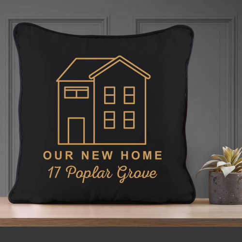 personalised new home outline piped cushion