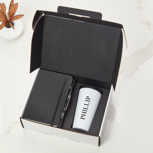 Black Inner With Black Castelli Black Pen & Black Lid White Tumbler Gift Set 