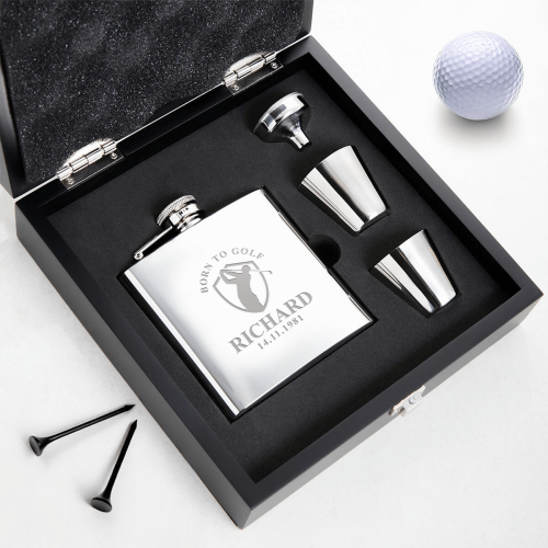 Born To Golf 6oz Plain Hip Flask