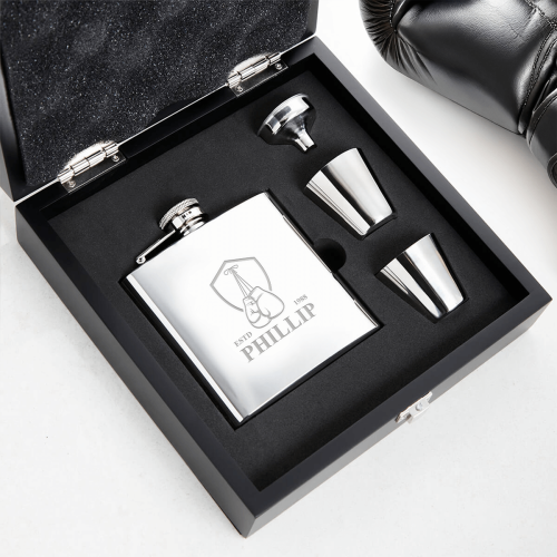 Boxing Gloves Crest 6oz Plain Hip Flask