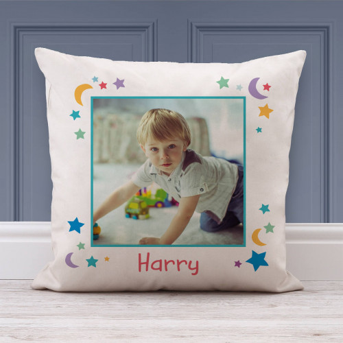 personalised Boy's Moon & Stars Photo Cushion