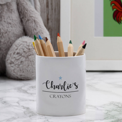 personalised blue star crayon pot
