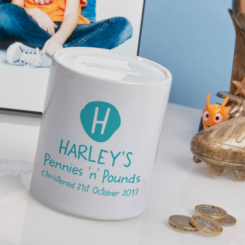 personalised Boys Pennies & Pounds Personalised Money Box