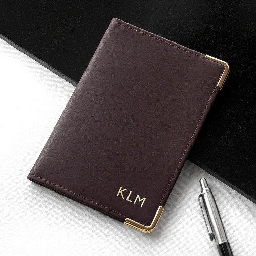 personalised Leather Passport Cover - Brown