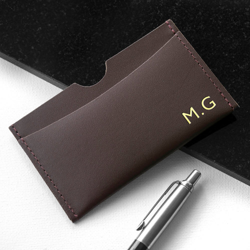 personalised Leather Card Holder - Brown