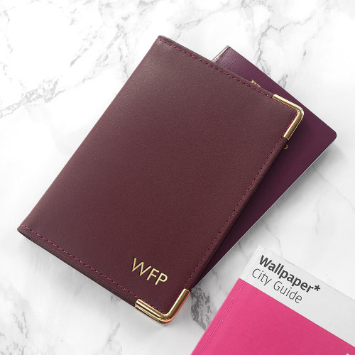 personalised Leather Passport Cover - Burgundy