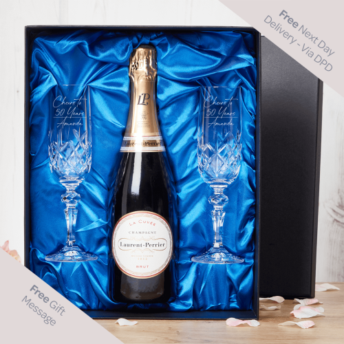 Cheers To 50 Years Champagne Glasses Gift Set With Bottle Of Brut Champagne 