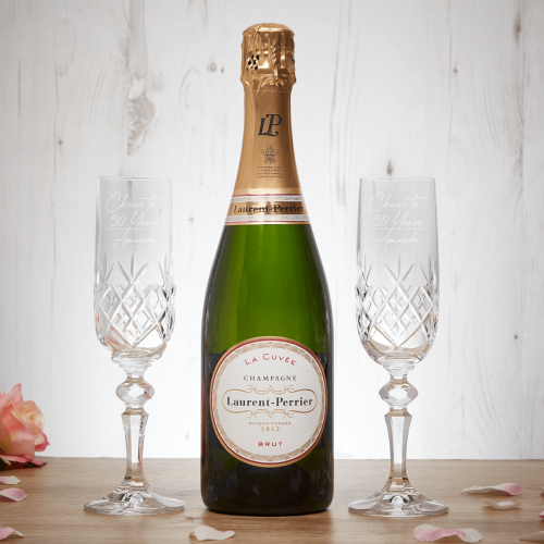 Cheers To 50 Years Champagne Glasses Gift Set With Bottle Of Brut Champagne 