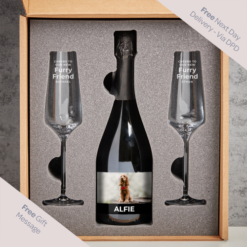 Furry Friend Photo Upload Boutique Gifts Prosecco Double Glass With Bottle Gift Set