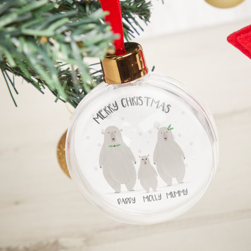 Christmas Bear Family New White Back Photo Bauble