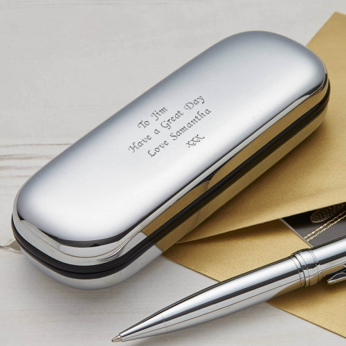 Personalised Chrome Pen Case & Pen