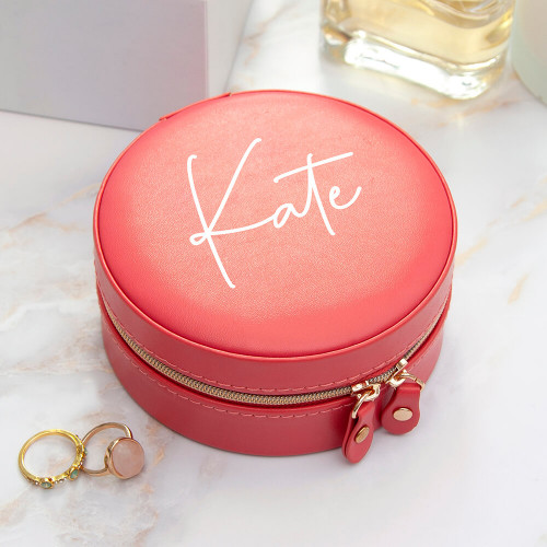 personalised Round Jewellery Case - Coral