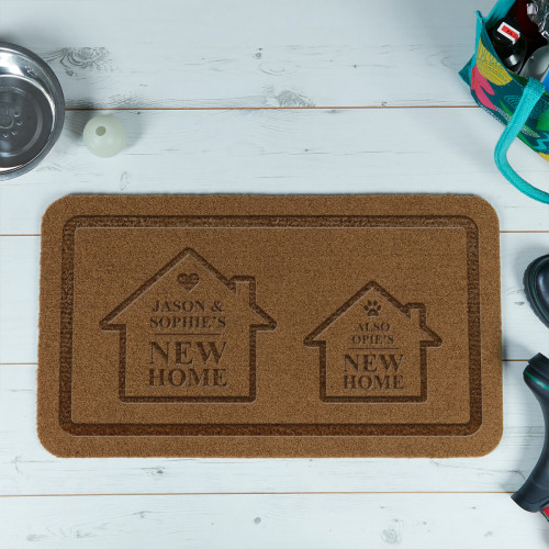 personalised Couple & Dog New Home Outdoor Engraved Doormat
