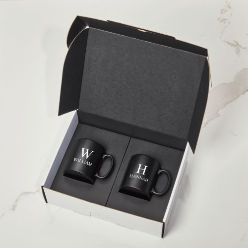 Matching Initial & Name Black Mugs Gift Set