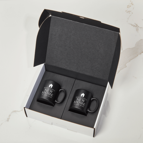 Couples New Home BLACK with black satin mugs 