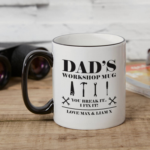 personalised Dad's Workshop Two Tone Mug Black