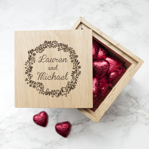 personalised Floral Frame Oak Photo Cube