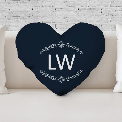 personalised Flower Monogram Heart Shaped Cushion