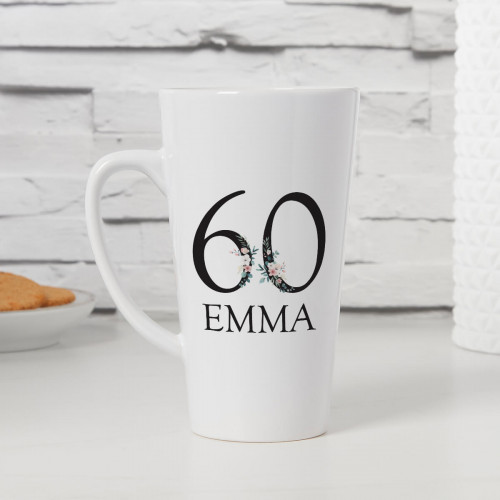 personalised Flowers 60th Birthday Tall Latte Mug