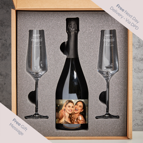 Friends Photo Upload Boutique Gifts Prosecco Double Glass With Bottle Gift Set