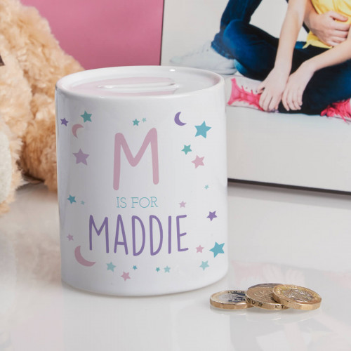 personalised Moon & Stars Girl's Personalised Money Box
