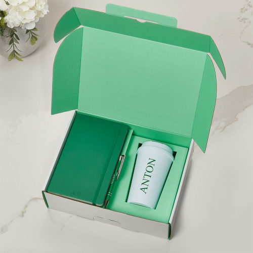 Green Castelli Notebook, Pen & Travel Cup Gift Set