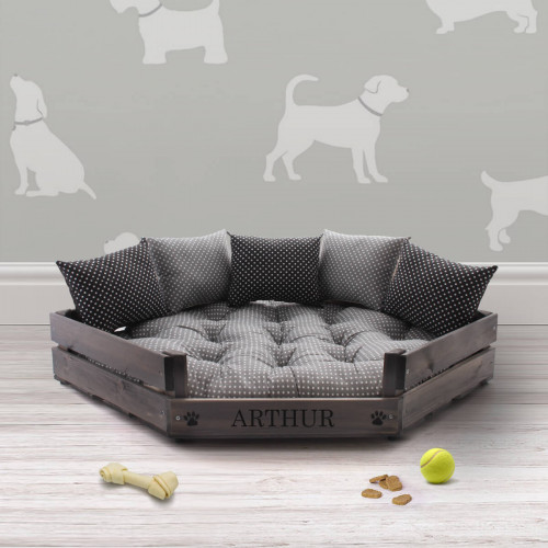 personalised luxury grey wooden pet bed