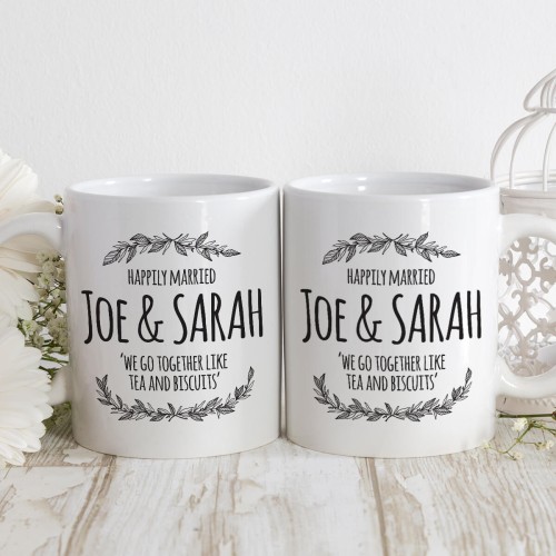 personalised happily married matching mugs