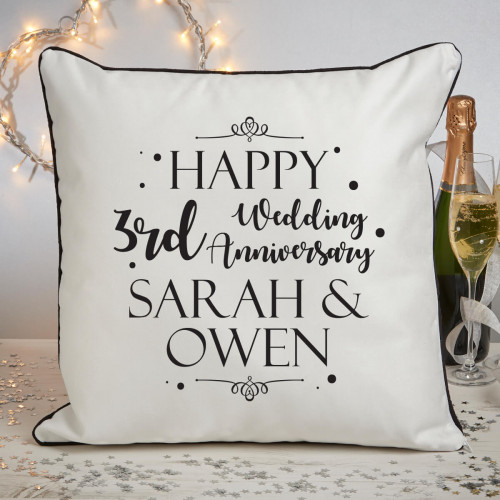 Personalised 3rd anniversary piped cushion