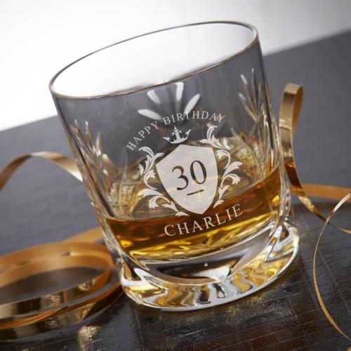 Happy Birthday Crest Crystal Whisky Tumbler