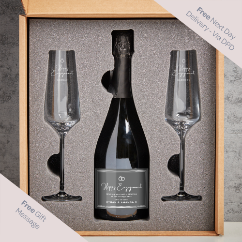 Happy Engagement Boutique Gifts Prosecco Double Glass With Bottle Gift Set