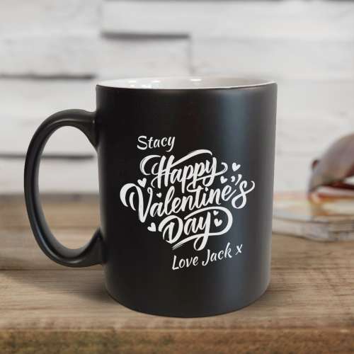 Happy Valentines Day Script Black Satin Mug