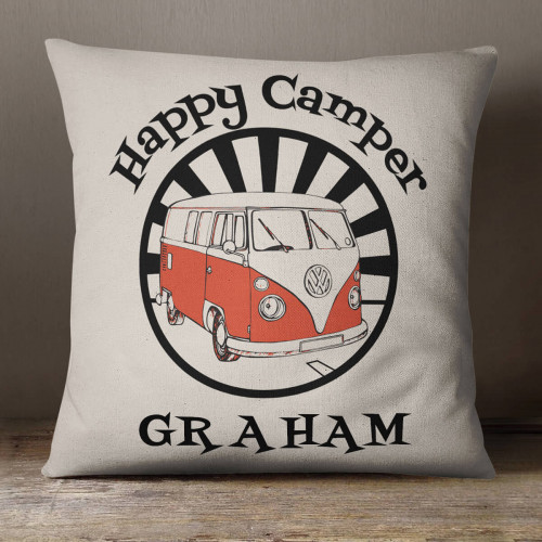 personalised Happy Camper Cotton Cushion