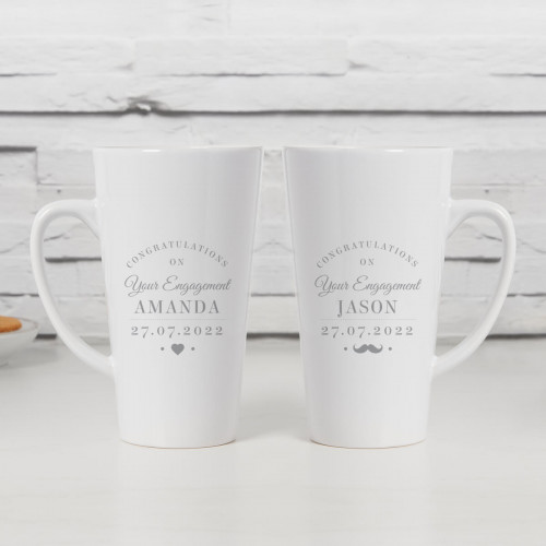 personalised His and Hers Engagement Double Latte Mugs