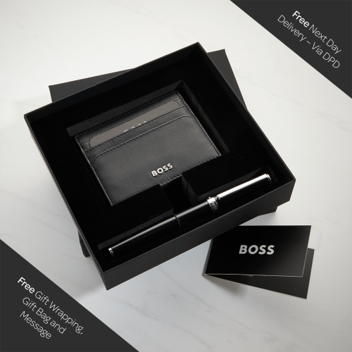 Hugo Boss Black Rollerball Pen & Card Holder 