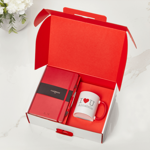 Valentine's Red Castelli Notebook, Pen & Initial Mug Gift Set