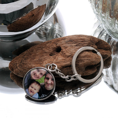 personalised Round Silver Photo Keyring