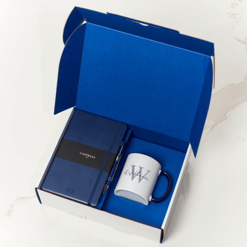 Initial Name Blue Castelli With Pen & Two Tone Blue Mug