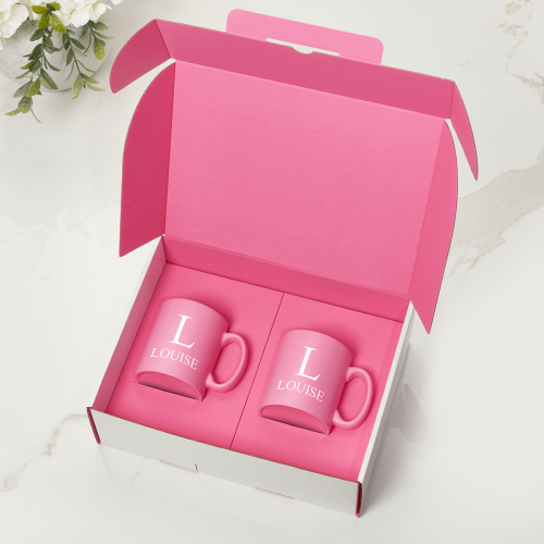 Initial Name Pink Inner Mugs Gift Set