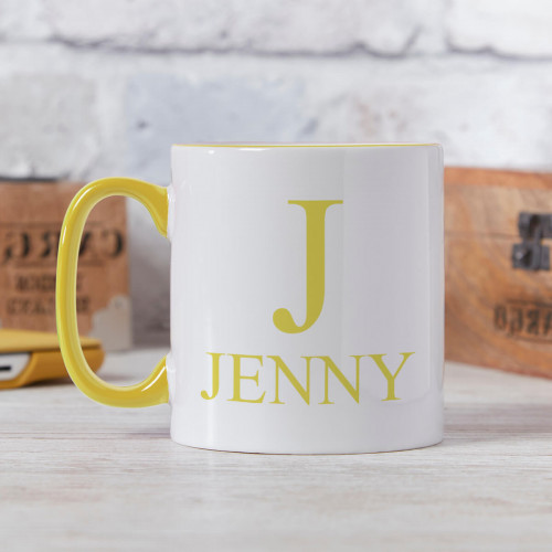 personalised Initial Name Two Tone Mug Yellow