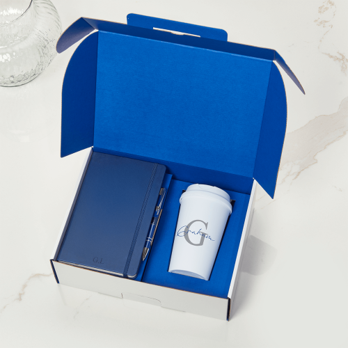Initial Script name blue inner With Pink Castelli Pink Pen & All White Travel Flask 